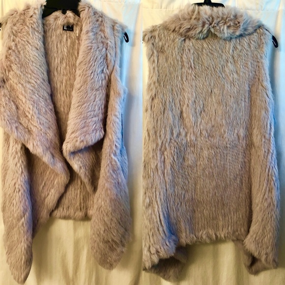 LOVE TOKEN Long Drape Front Genuine Rabbit Fur Vest XS Lavender Light Purple NWT - Picture 5 of 8
